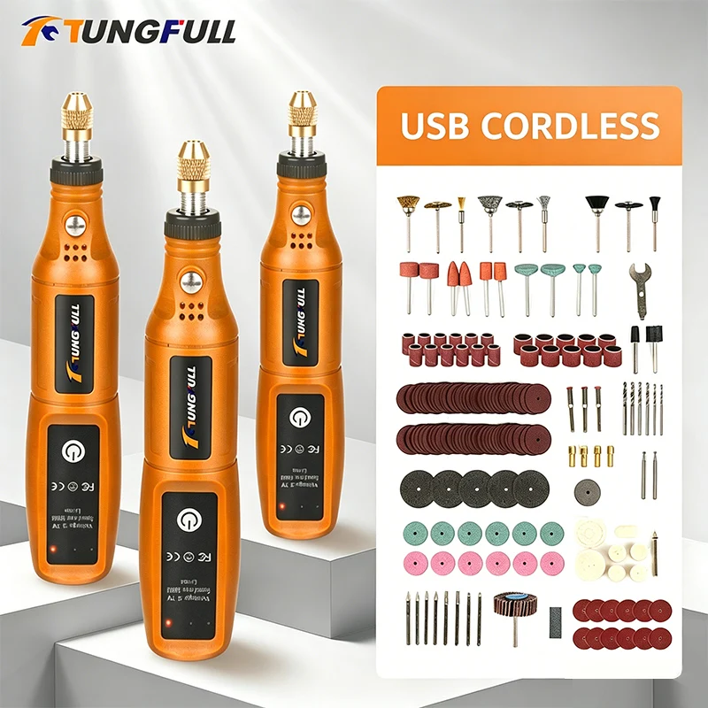 Power Tools Total - Беспроводная мини-дрель-гравер TUNGFULL с аккумулятором, набор