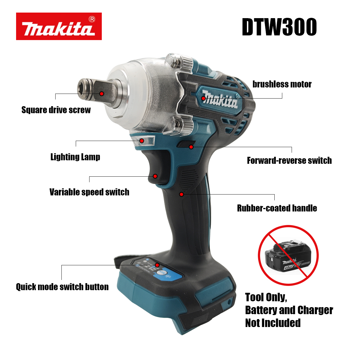 Power Tools Makita Set - Бесщеточный ударный гайковерт Makita DTW300 18В,