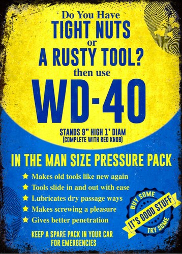 Power Tools Aldi - Винтажная ретро-табличка WD40: спрей, инструменты для